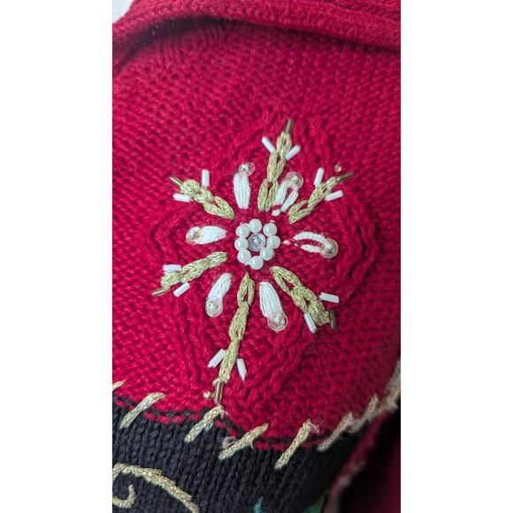 Vintage Tiara International red beaded holiday Christmas sweater cardigan size M - Picture 6 of 10